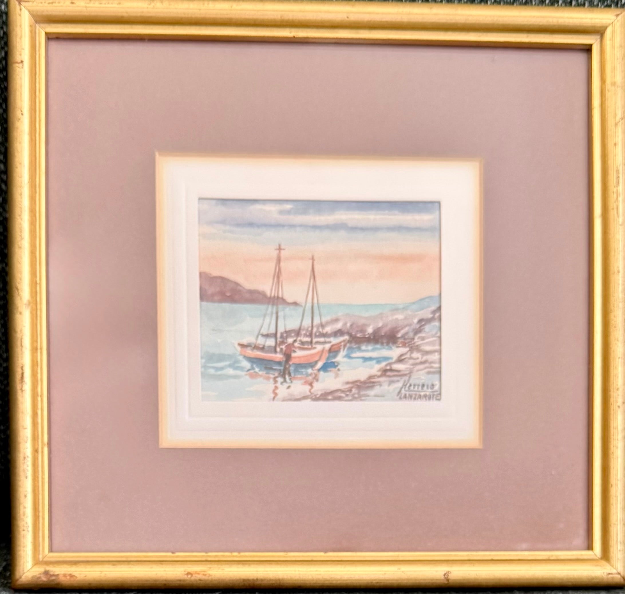 Lanzarote Coast Scene, Miniature Watercolour