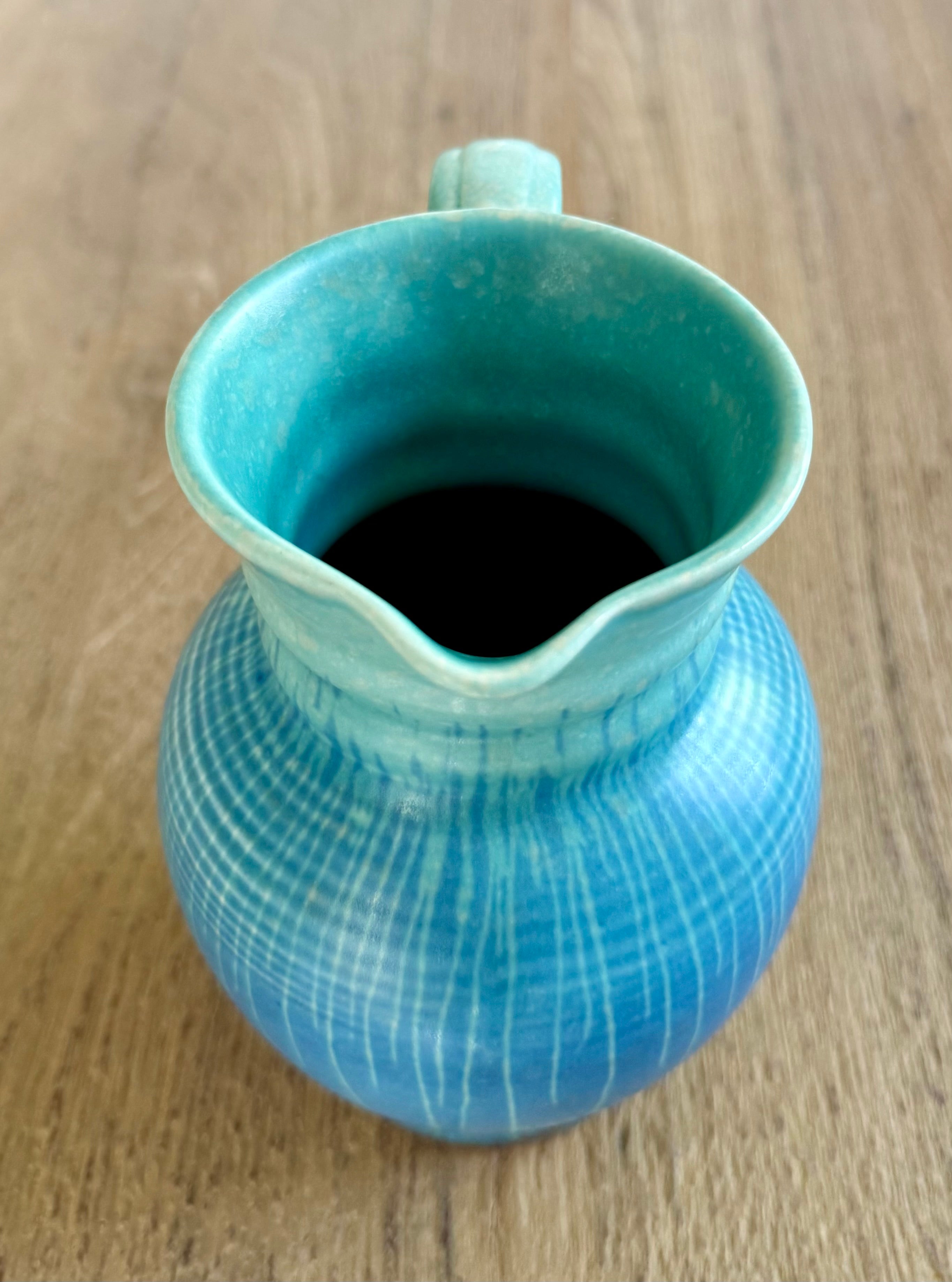 Beswick Pottery: Decorative “Lottery” Jug in Turquoise, by Colin