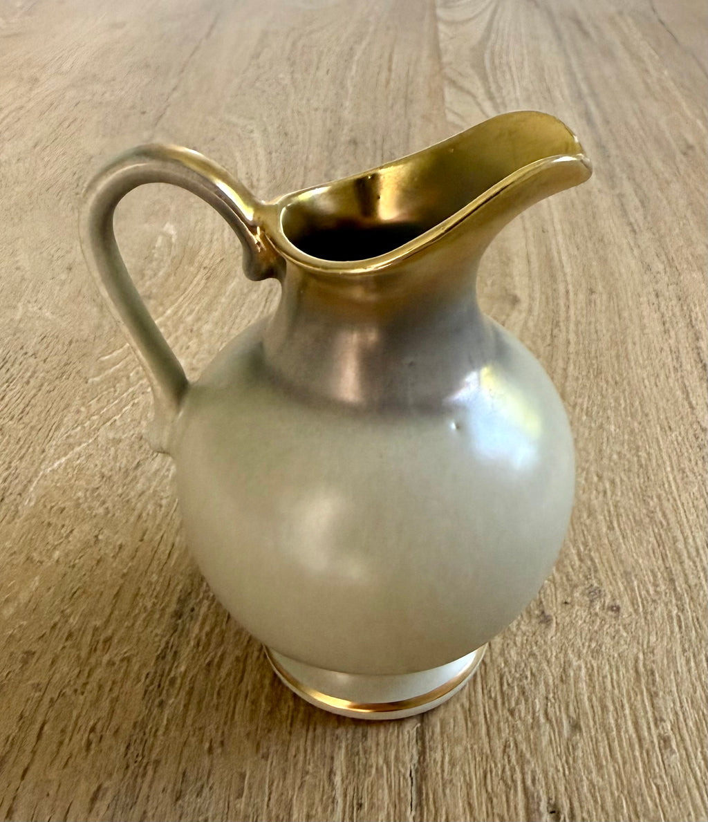 Austrian Decorative Jug with Satin Grey-Green Glaze & Gold Highlights