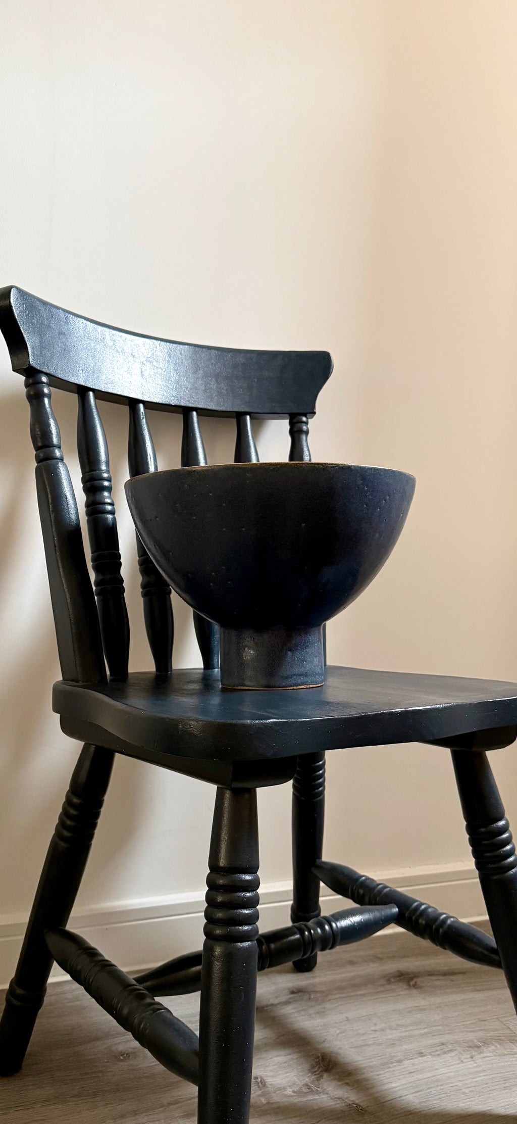 Studio Pottery: Large Blue Stoneware Pedestal Bowl