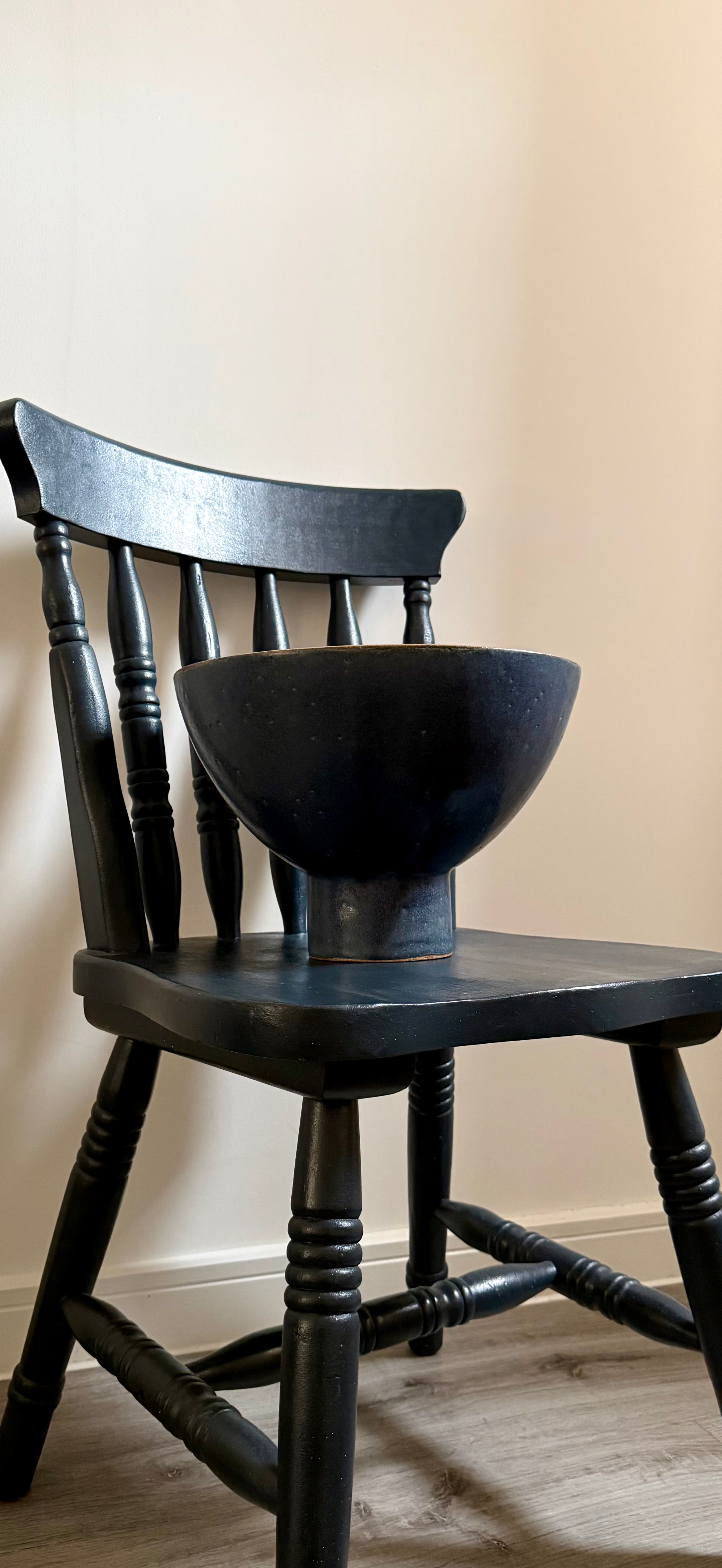 Studio Pottery: Large Blue Stoneware Pedestal Bowl
