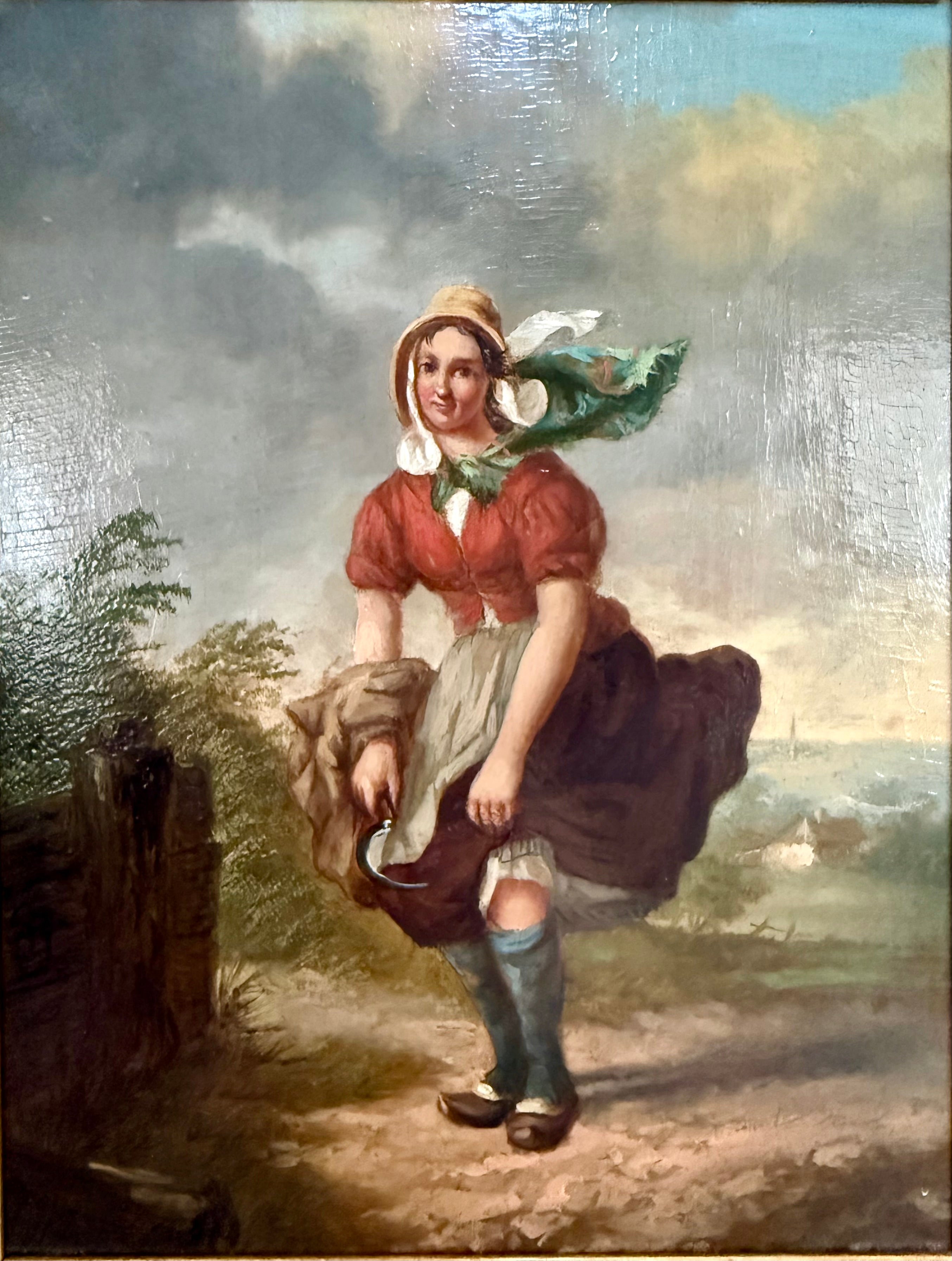 Country Girl in a Windy Landscape, Continental School (c.1860-1885)