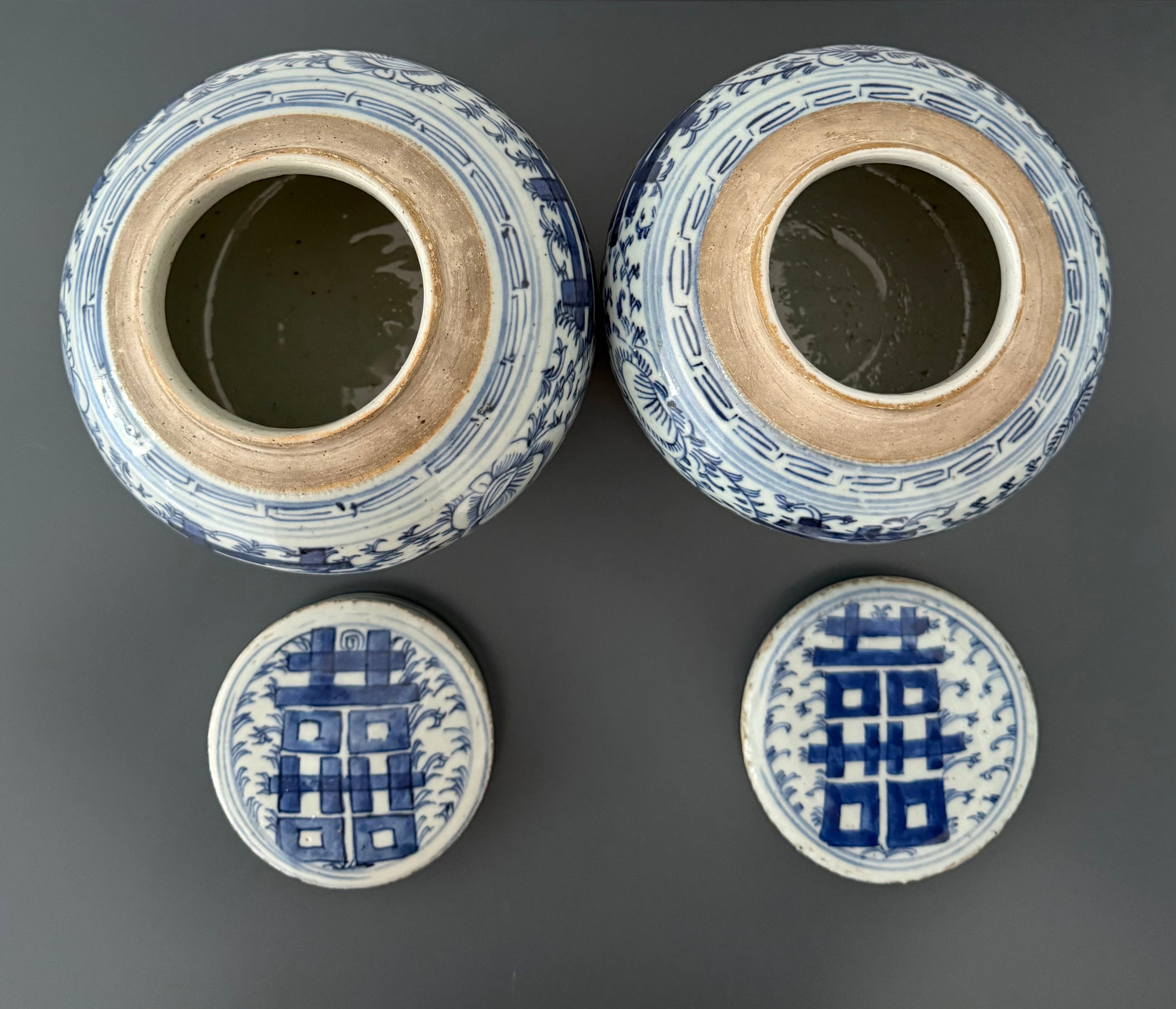 Chinese Happiness Jars, Blue & White Porcelain (Pair)