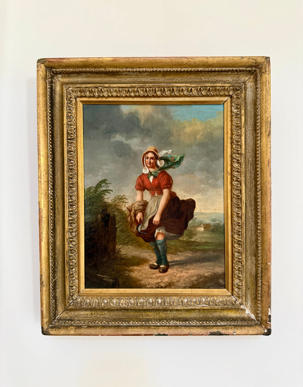 Country Girl in a Windy Landscape, Continental School (c.1860-1885)