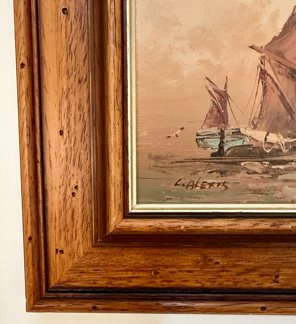 Fishing Boat at Sunset, L. Alexis (20th Century)