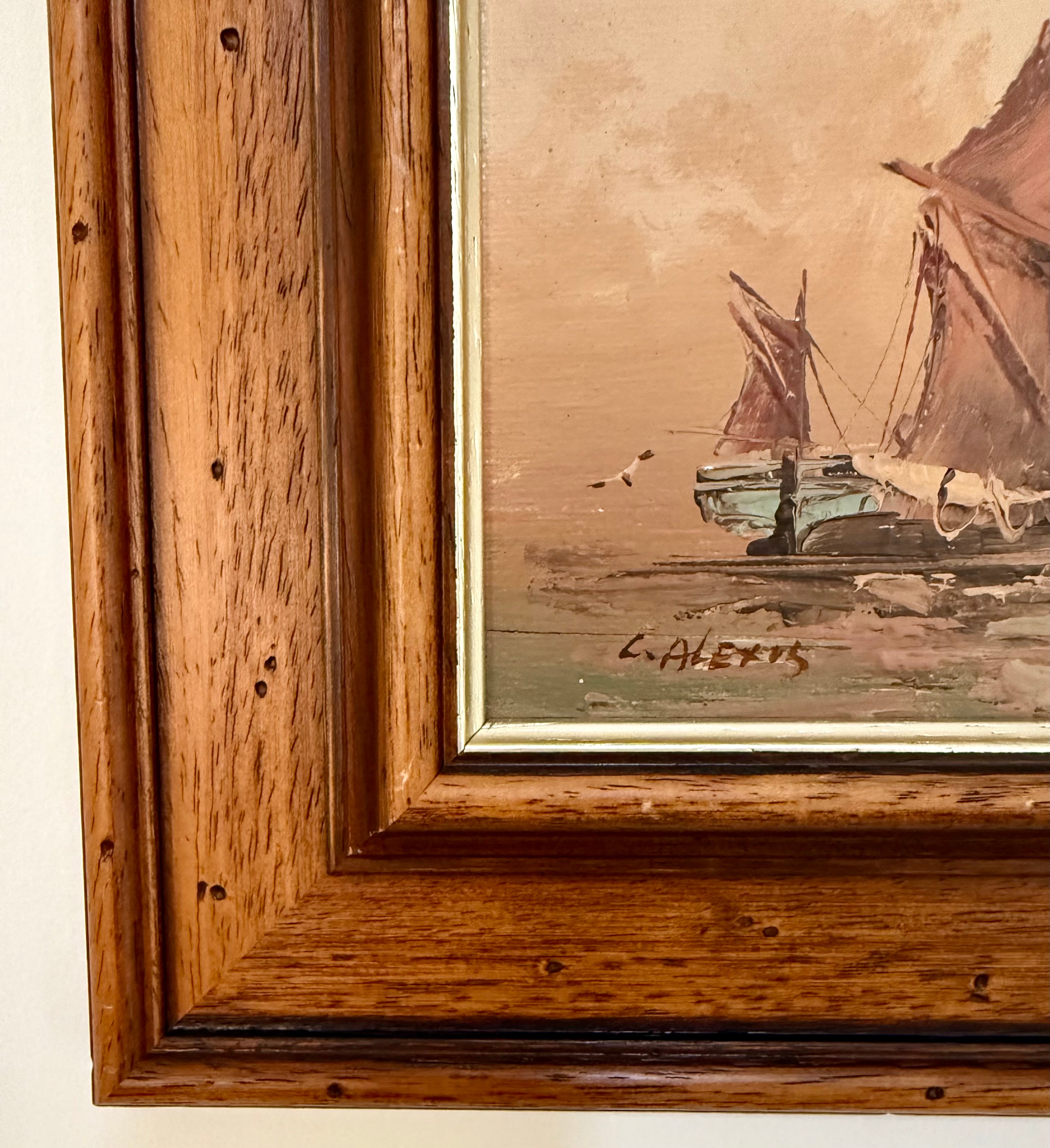 Fishing Boat at Sunset, L. Alexis (20th Century)