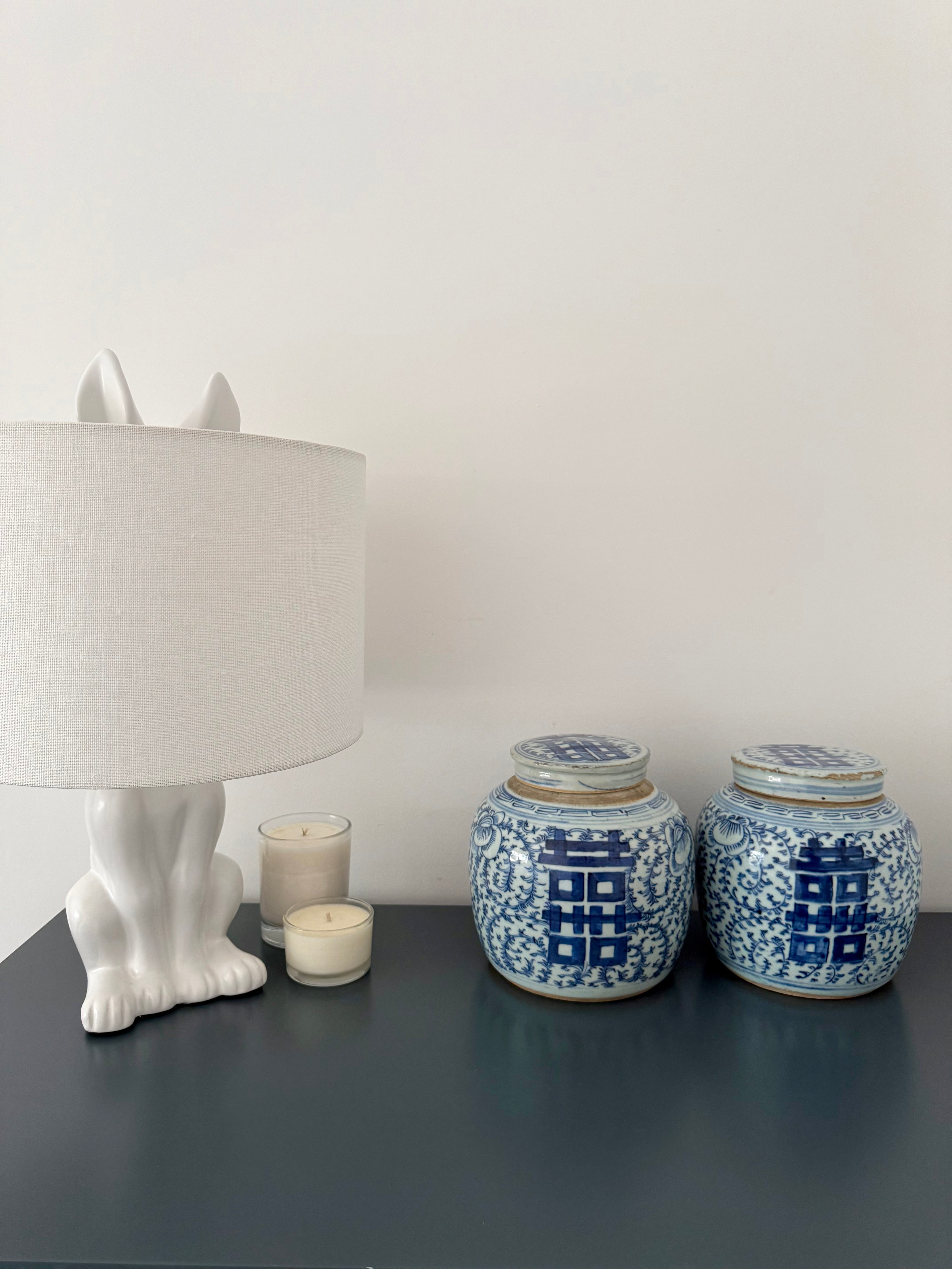 Chinese Happiness Jars, Blue & White Porcelain (Pair)