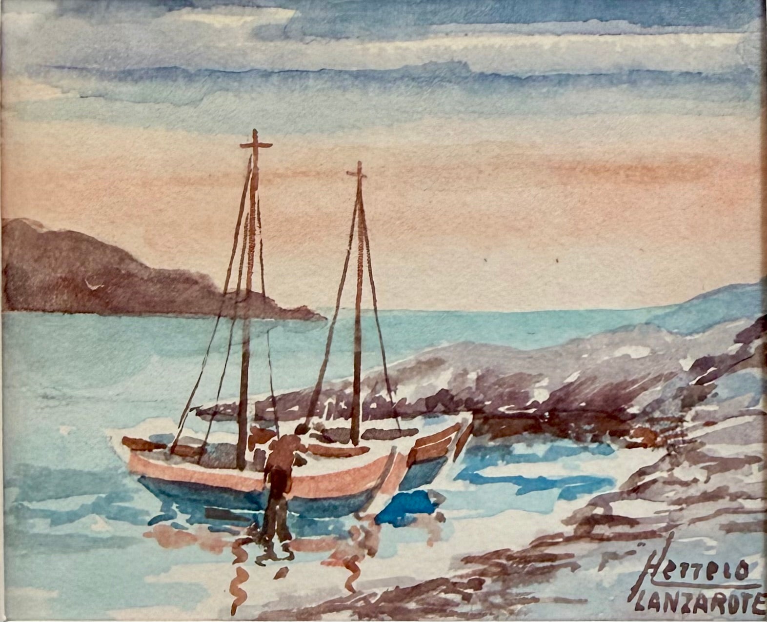 Lanzarote Coast Scene, Miniature Watercolour