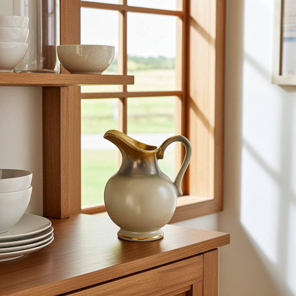 Austrian Decorative Jug with Satin Grey-Green Glaze & Gold Highlights